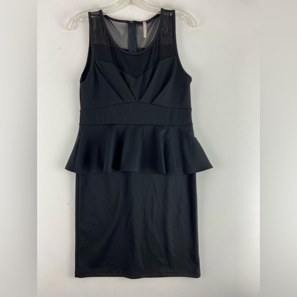 Poema Black Sheath Mesh Peplum Dress Sz L (sku393)
